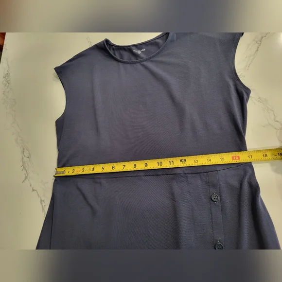 Garnet Hill Classic Navy Cap-Sleeve Knit Column Tencel Blend Midi Dress Size M - Picture 8 of 9